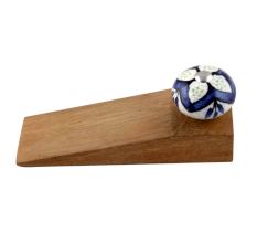 Navy Blue Flower Crackle Ceramic Wooden Door Stopper